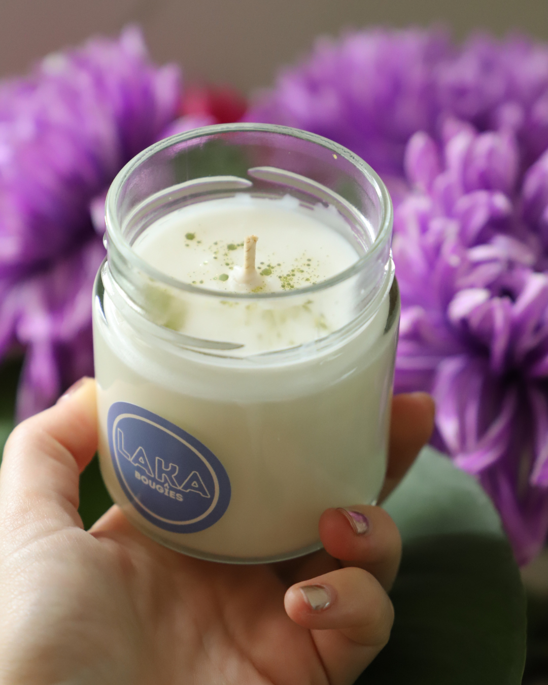 Bougie en pot parfum NOIX DE COCO et paillettes - 150g de cire