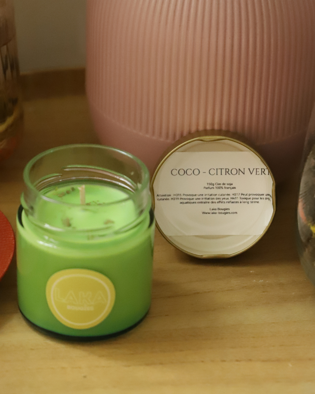 Bougie en pot parfum CITRON VERT & COCO et paillettes - 150g de cire