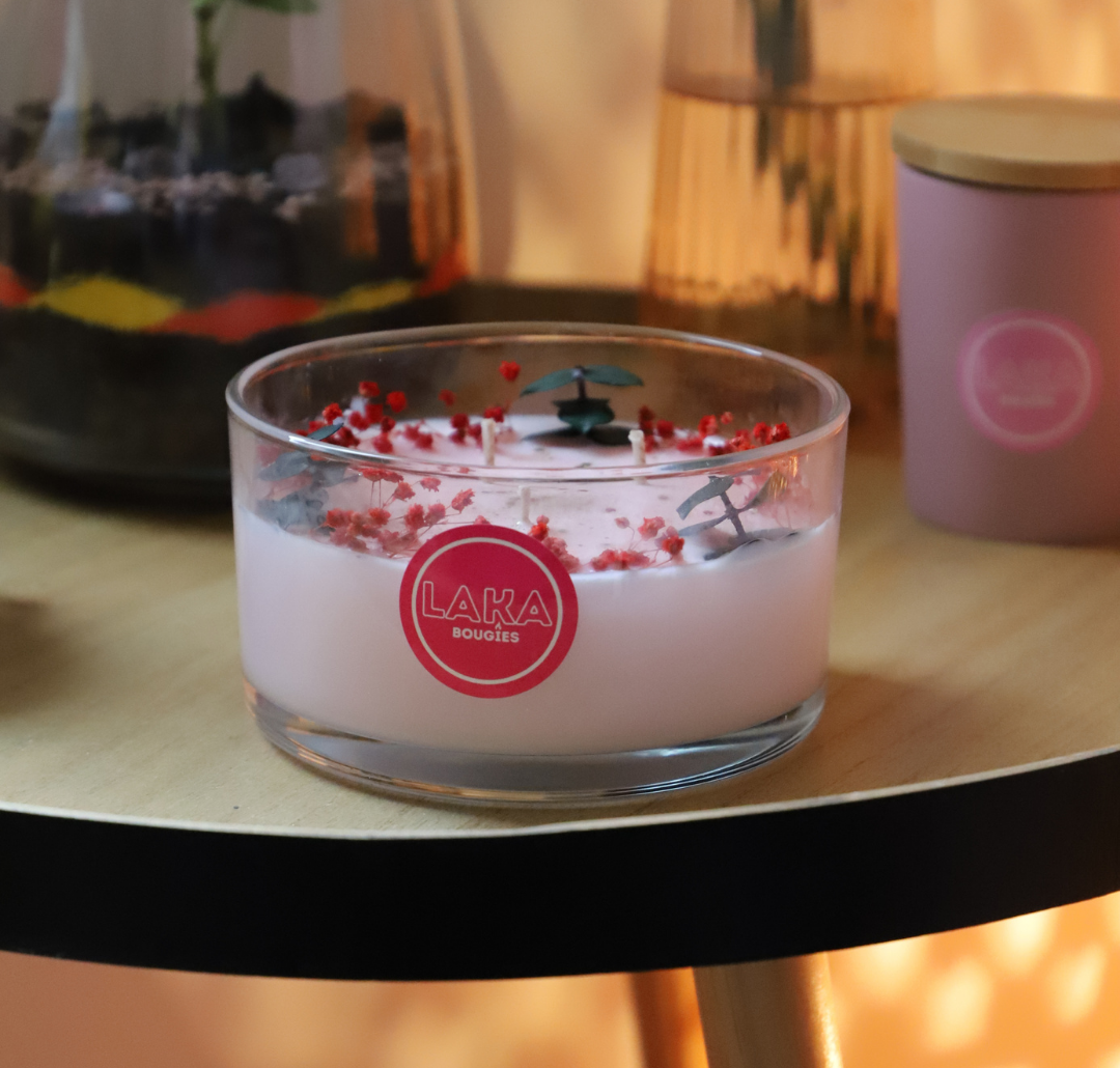 Bougie en pot & fleurs séchées - 400g de cire