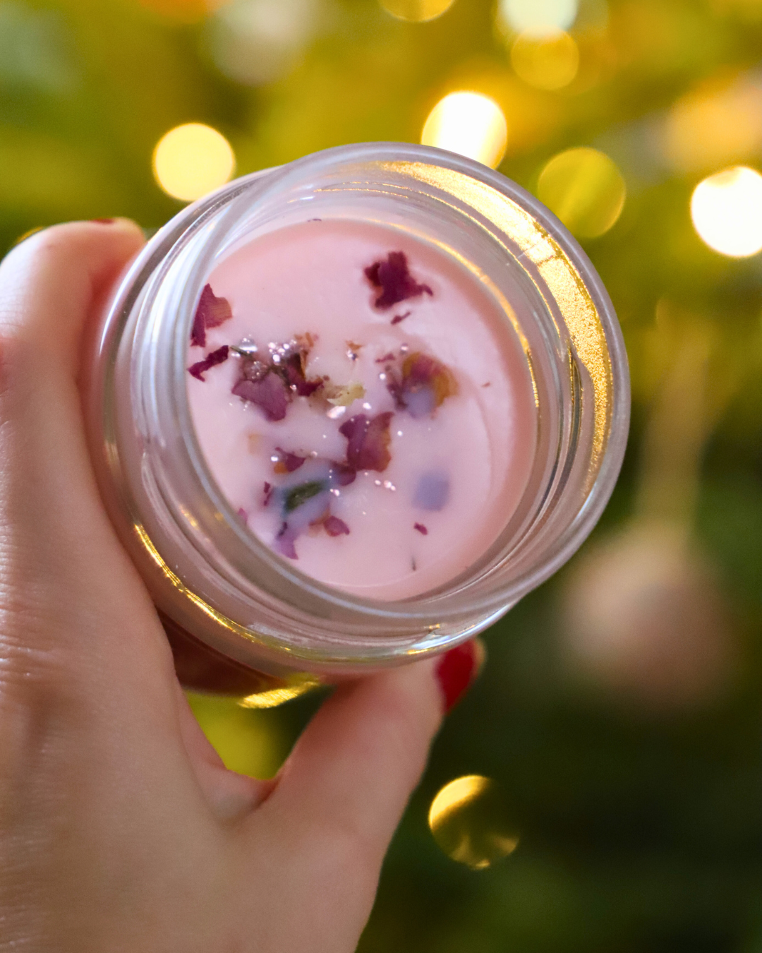 Bougie en pot parfum CERISIER et paillettes & pétales - 150g de cire