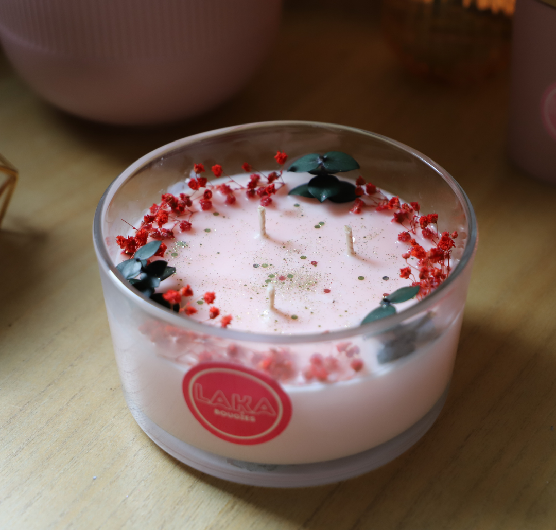 Bougie en pot & fleurs séchées - 400g de cire