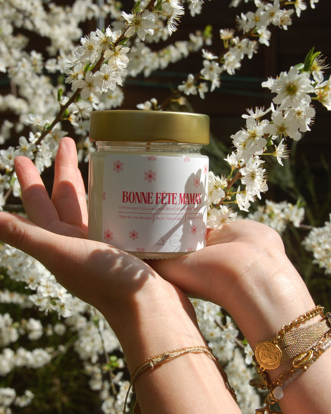 Bougie-Bijou parfum FLEUR DE CERISIER - 150g de cire & un bijoux en acier inoxydable