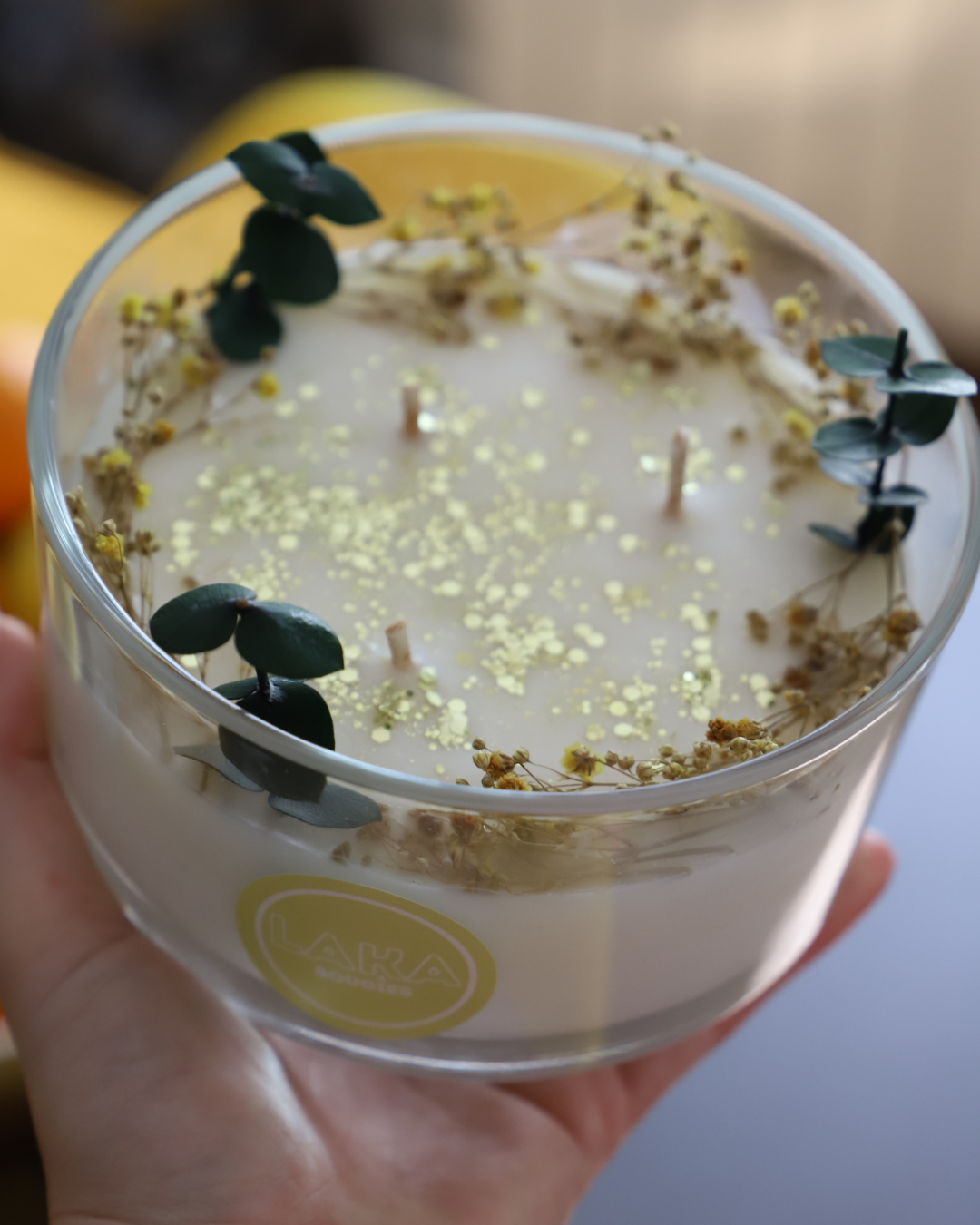Bougie en pot & fleurs séchées - 400g de cire