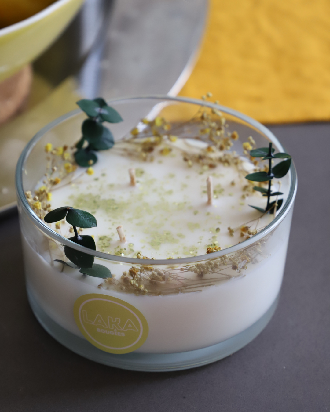 Bougie en pot & fleurs séchées - 400g de cire