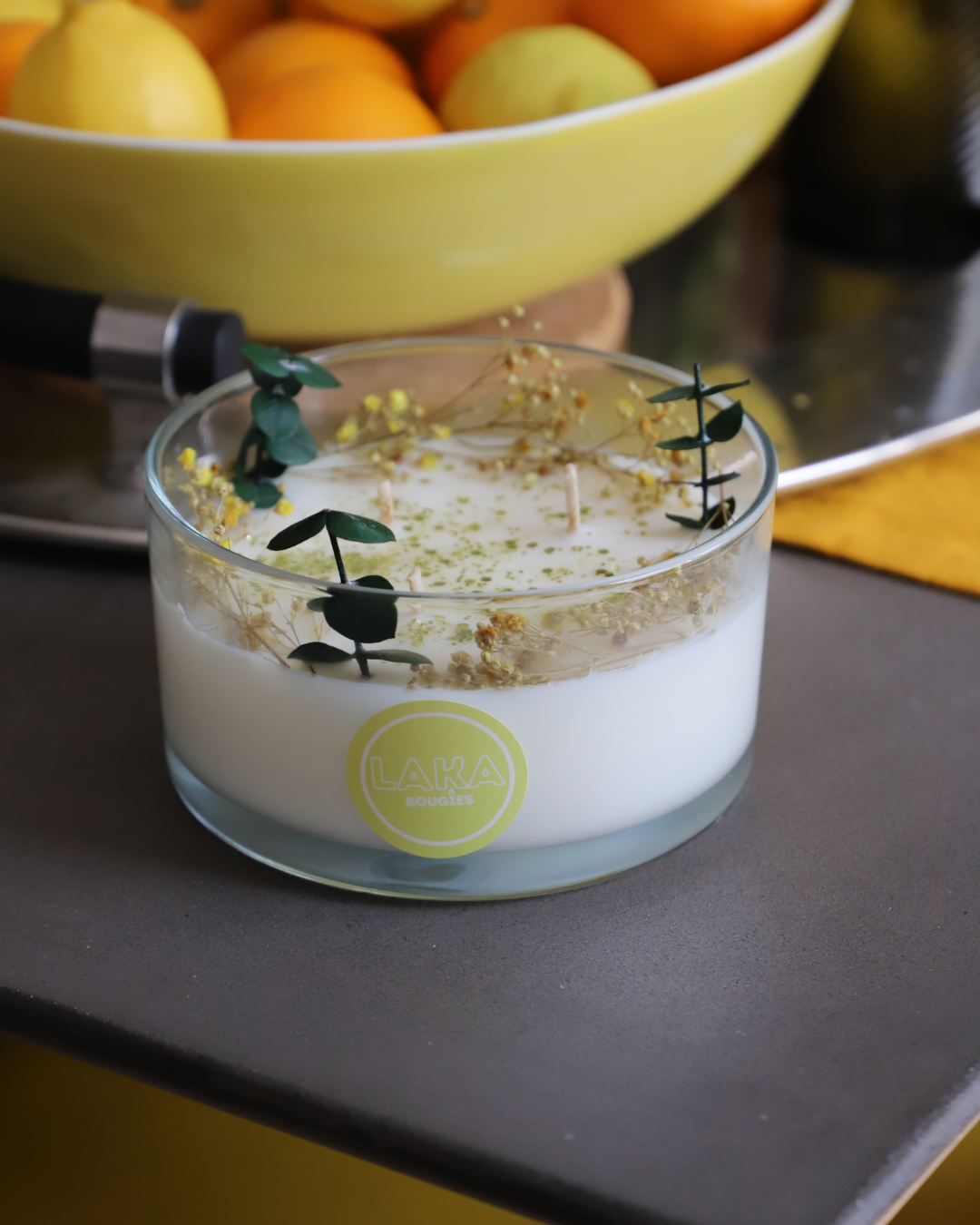 Bougie en pot & fleurs séchées - 400g de cire
