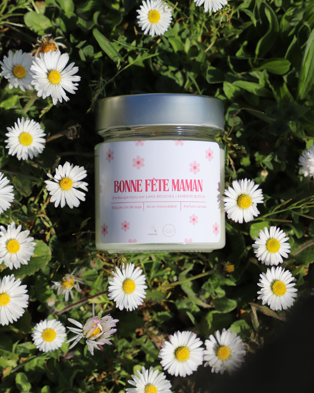 Bougie-Bijou parfum FLEUR DE CERISIER - 150g de cire & un bijoux en acier inoxydable