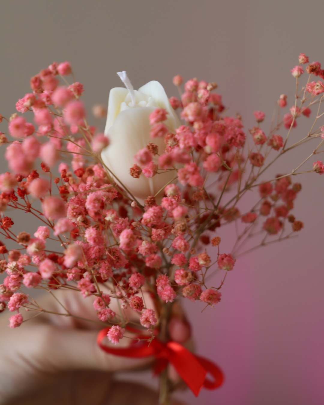 La tige de bougie TULIPE & son gypsophile