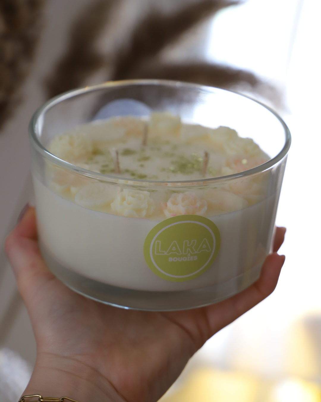 Bougie en pot & fleurs en cires