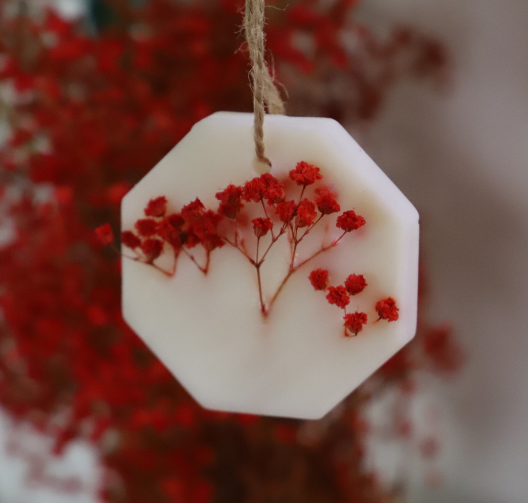Grande suspension parfumée fleurie - Fleurs rouges / octogone