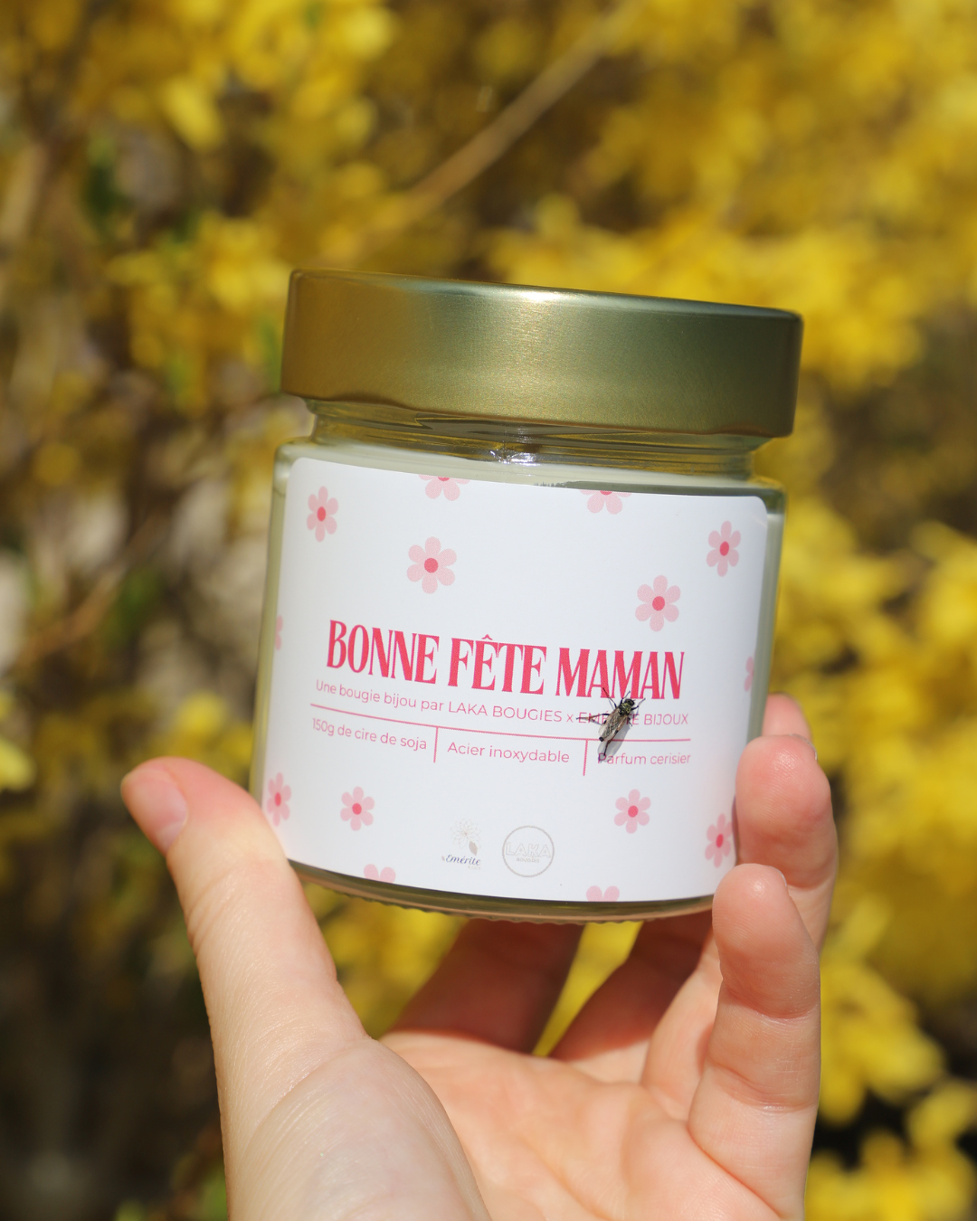 Bougie-Bijou parfum FLEUR DE CERISIER - 150g de cire & un bijoux en acier inoxydable