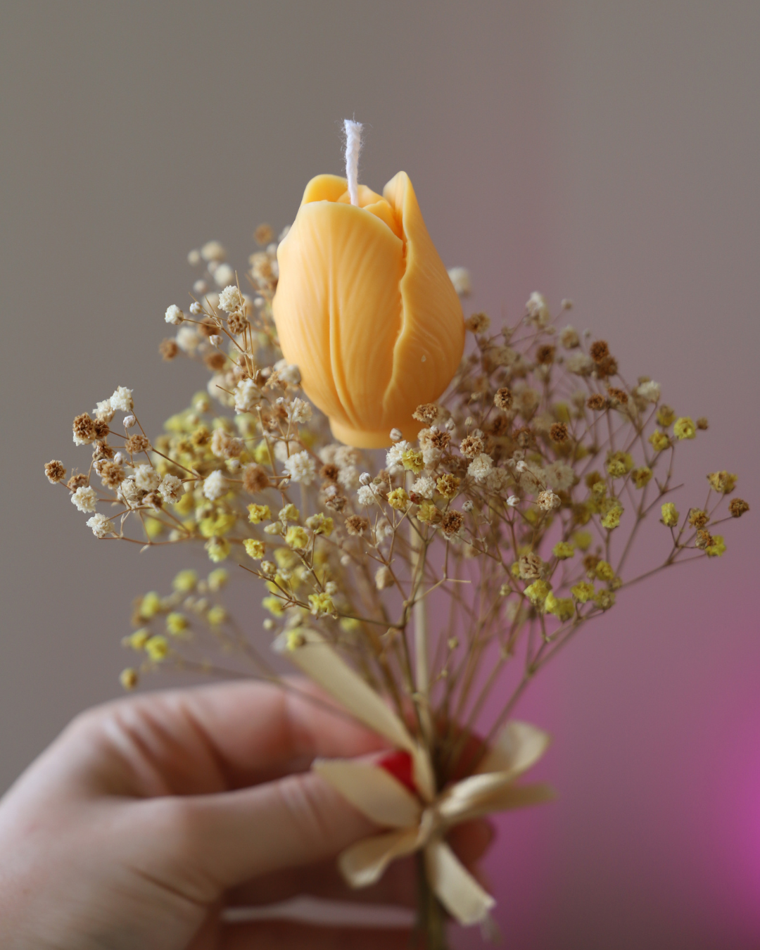 La tige de bougie TULIPE & son gypsophile