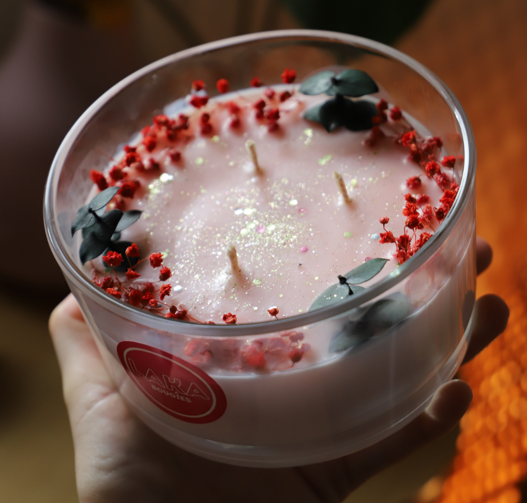 Bougie en pot & fleurs séchées - 400g de cire