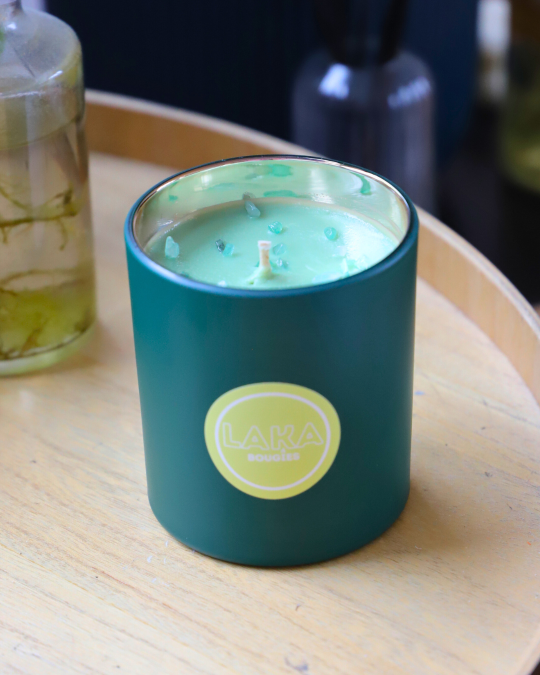 Bougie en pot 200G - BALADE EN FORÊT et pierres naturelles AVENTURINE