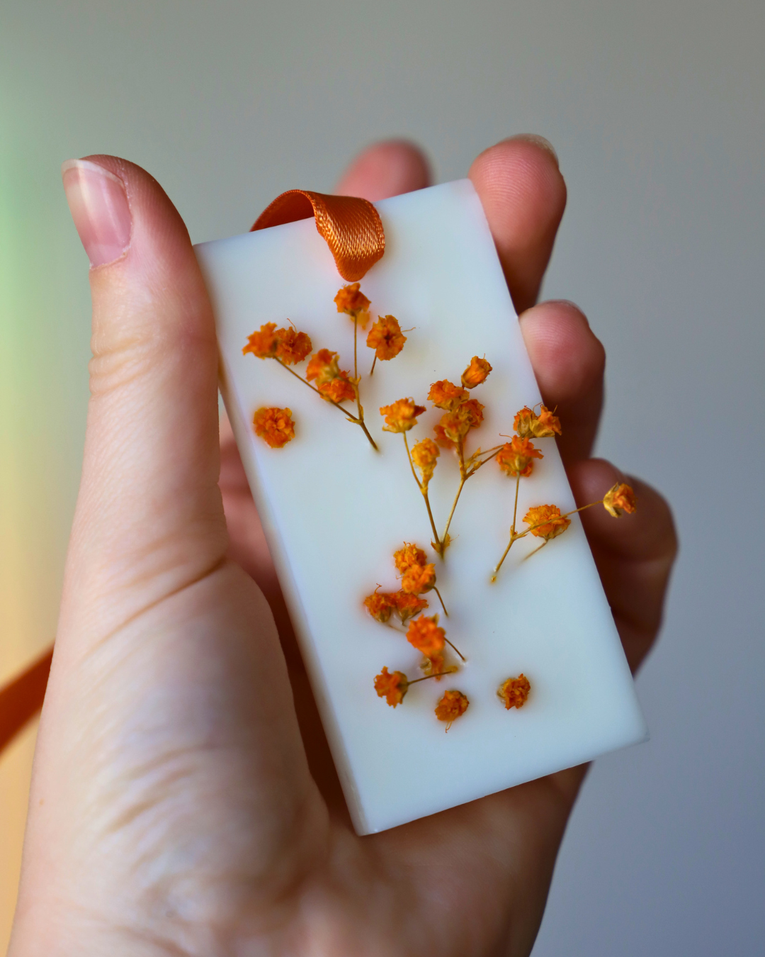 Suspension parfumée GYPSOPHILE & RUBAN ORANGE - rectangle moyen