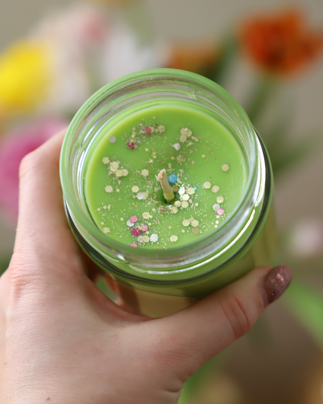 Bougie en pot parfum CITRON VERT et paillettes - 150g de cire