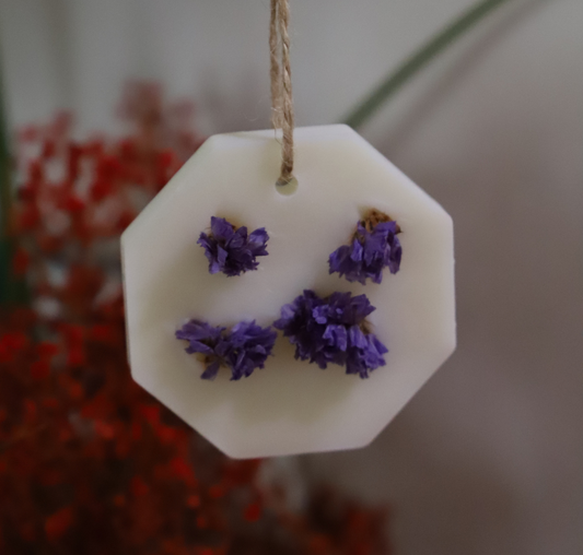 Grande suspension parfumée fleurie - Fleurs violettes / octogone