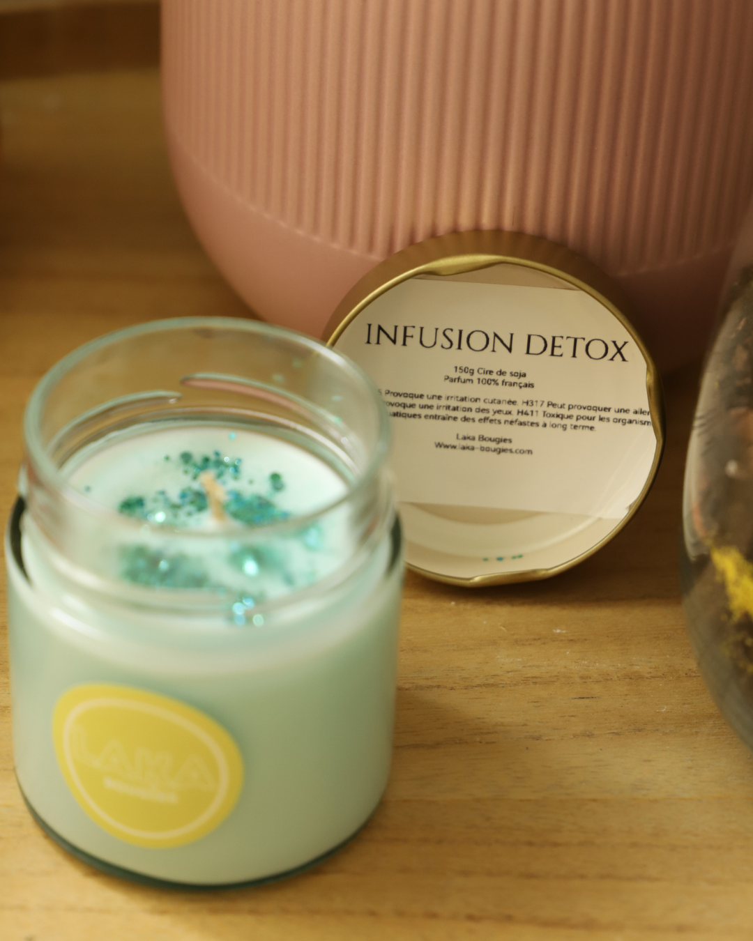 Bougie en pot parfum INFUSION DETOX et paillettes - 150g de cire