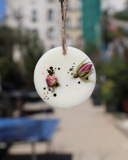 Suspension parfumée boutons de roses et paillettes - Rond